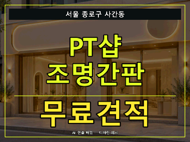 서울 종로구 사간동 PT샵 조명간판 무료견적 안내 썸네일 · AI 연출 배경