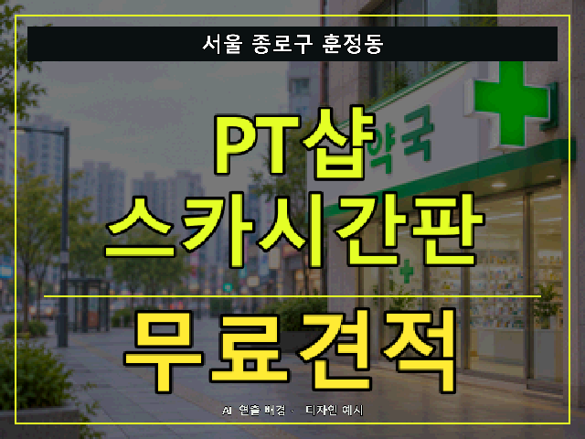 서울 종로구 훈정동 PT샵 스카시간판 무료견적 안내 썸네일 · AI 연출 배경