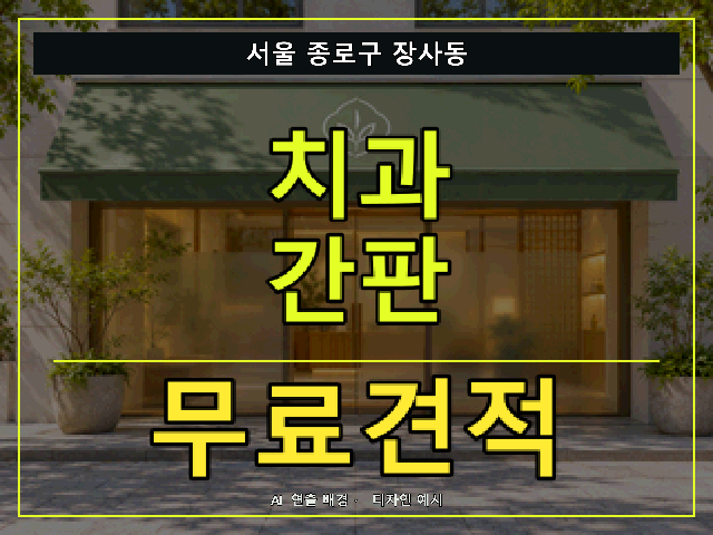 서울 종로구 장사동 치과 간판 무료견적 안내 썸네일 · AI 연출 배경