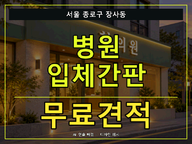 서울 종로구 장사동 병원 입체간판 무료견적 안내 썸네일 · AI 연출 배경