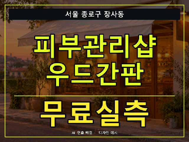 서울 종로구 장사동 피부관리샵 우드간판 무료실측 안내 썸네일 · AI 연출 배경