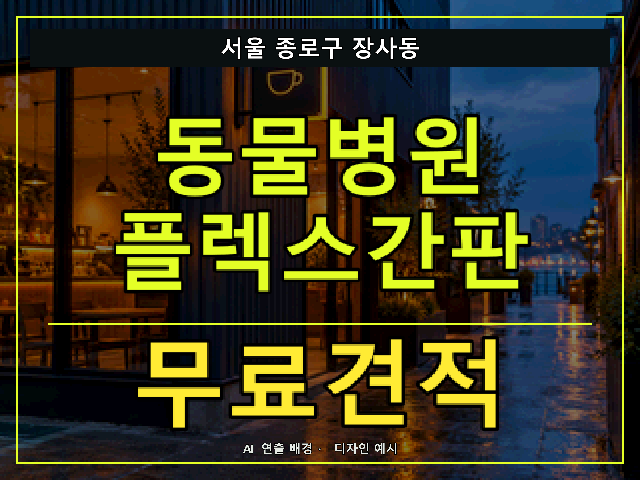 서울 종로구 장사동 동물병원 플렉스간판 무료견적 안내 썸네일 · AI 연출 배경
