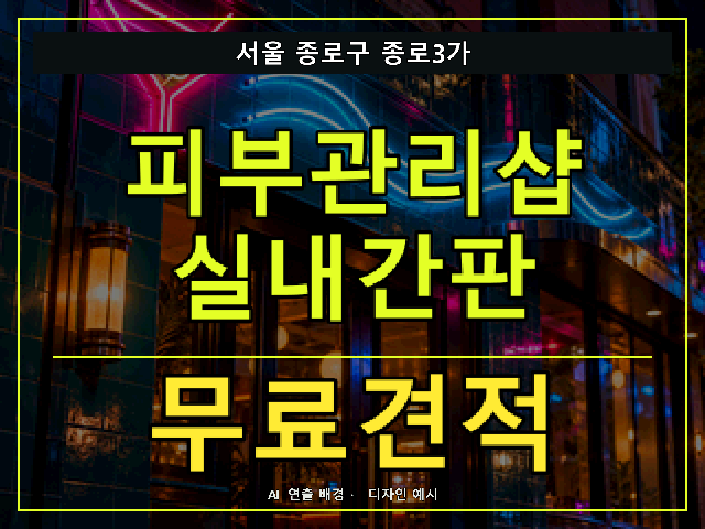 서울 종로구 종로3가 피부관리샵 실내간판 무료견적 안내 썸네일 · AI 연출 배경