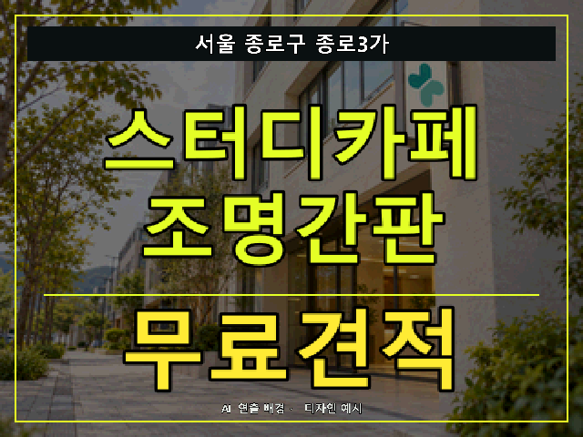 서울 종로구 종로3가 스터디카페 조명간판 무료견적 안내 썸네일 · AI 연출 배경