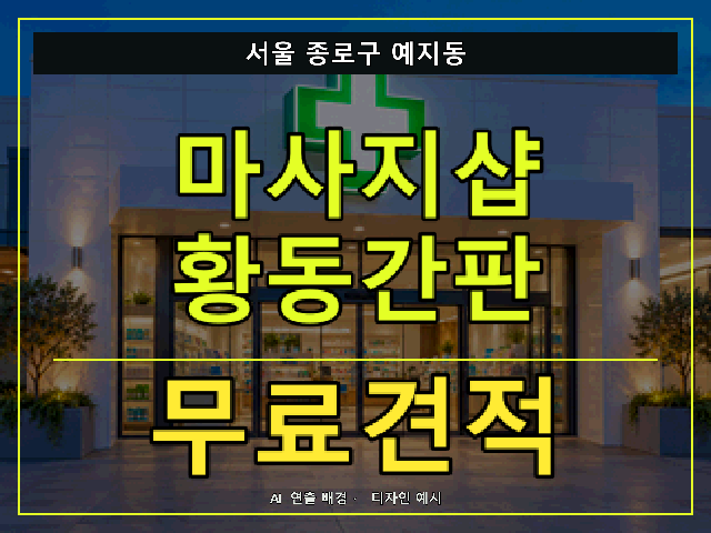 서울 종로구 예지동 마사지샵 황동간판 무료견적 안내 썸네일 · AI 연출 배경