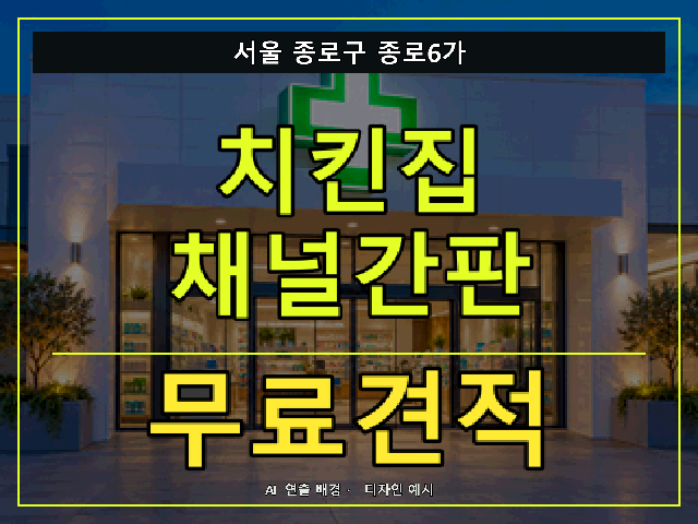 서울 종로구 종로6가 치킨집 채널간판 무료견적 안내 썸네일 · AI 연출 배경