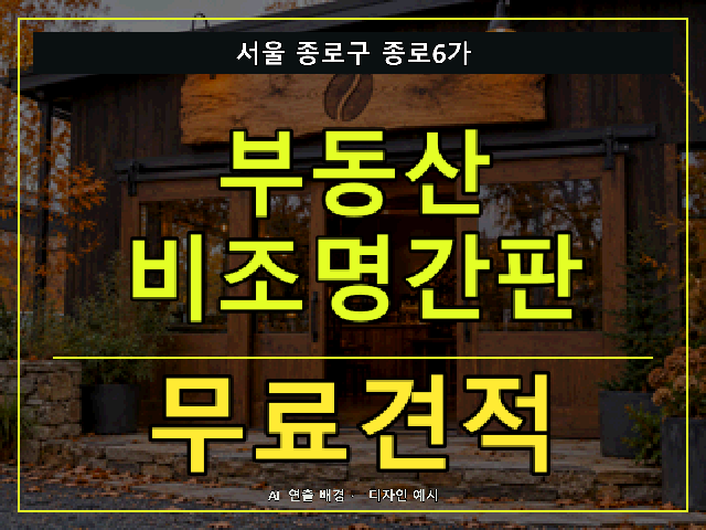 서울 종로구 종로6가 부동산 비조명간판 무료견적 안내 썸네일 · AI 연출 배경