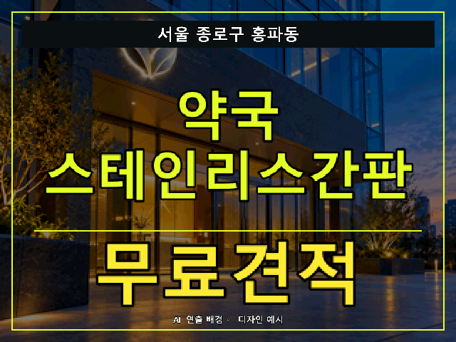 서울 종로구 홍파동 약국 스테인리스간판 무료견적 안내 썸네일 · AI 연출 배경
