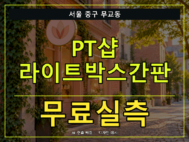 서울 중구 무교동 PT샵 라이트박스간판 무료실측 안내 썸네일 · AI 연출 배경