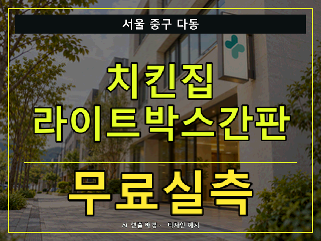 서울 중구 다동 치킨집 라이트박스간판 무료실측 안내 썸네일 · AI 연출 배경