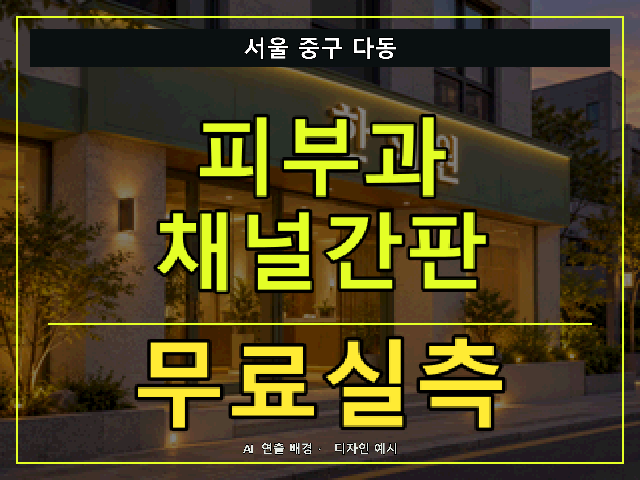 서울 중구 다동 피부과 채널간판 무료실측 안내 썸네일 · AI 연출 배경