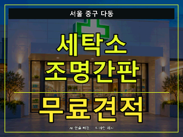 서울 중구 다동 세탁소 조명간판 무료견적 안내 썸네일 · AI 연출 배경