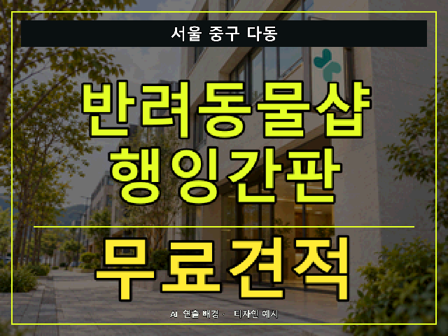 서울 중구 다동 반려동물샵 행잉간판 무료견적 안내 썸네일 · AI 연출 배경