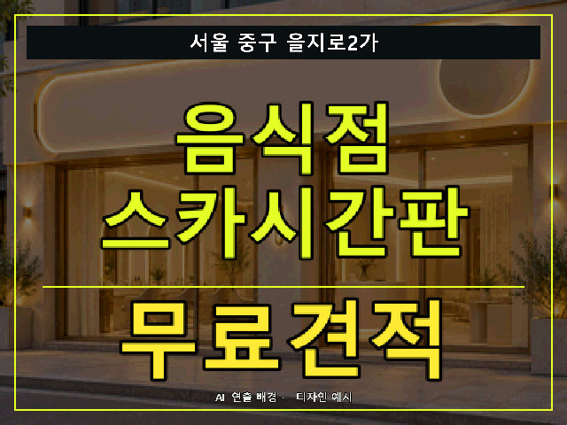 서울 중구 을지로2가 음식점 스카시간판 무료견적 안내 썸네일 · AI 연출 배경