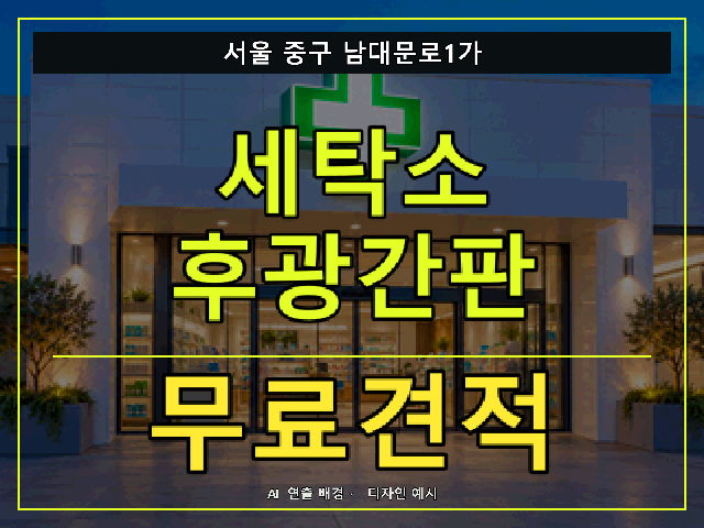 서울 중구 남대문로1가 세탁소 후광간판 무료견적 안내 썸네일 · AI 연출 배경