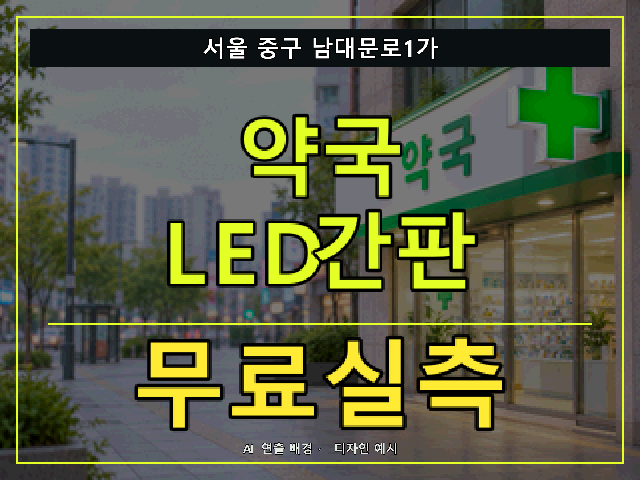 서울 중구 남대문로1가 약국 LED간판 무료실측 안내 썸네일 · AI 연출 배경