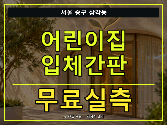서울 중구 삼각동 어린이집 입체간판 무료실측 안내 썸네일 · AI 연출 배경