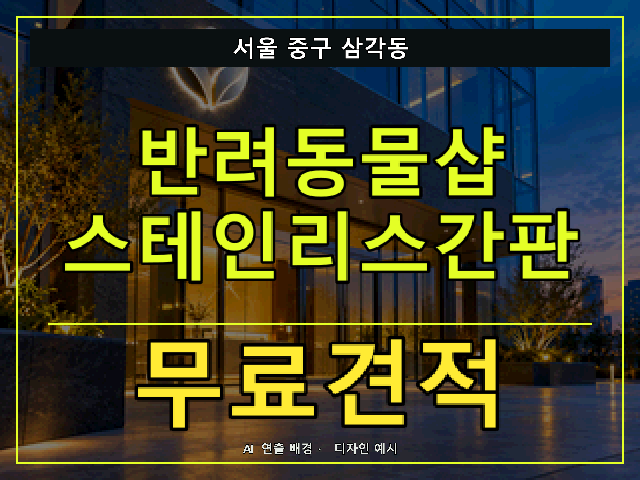 서울 중구 삼각동 반려동물샵 스테인리스간판 무료견적 안내 썸네일 · AI 연출 배경