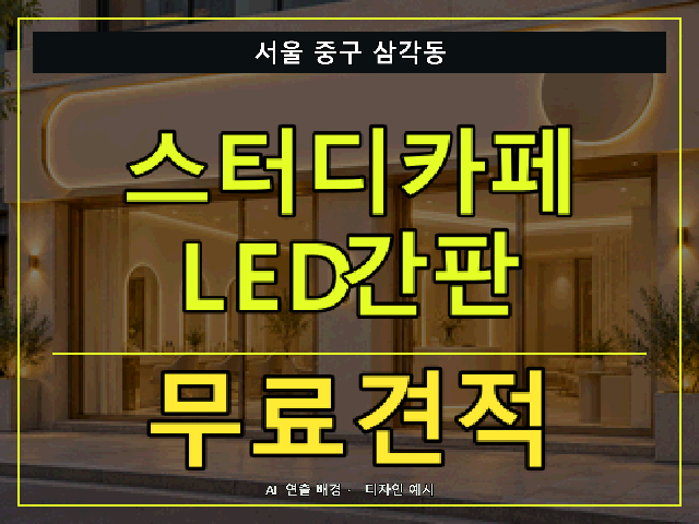 서울 중구 삼각동 스터디카페 LED간판 무료견적 안내 썸네일 · AI 연출 배경