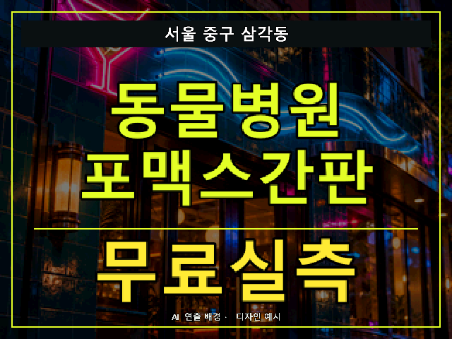 서울 중구 삼각동 동물병원 포맥스간판 무료실측 안내 썸네일 · AI 연출 배경