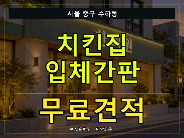 서울 중구 수하동 치킨집 입체간판 무료견적 안내 썸네일 · AI 연출 배경