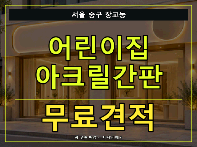 서울 중구 장교동 어린이집 아크릴간판 무료견적 안내 썸네일 · AI 연출 배경
