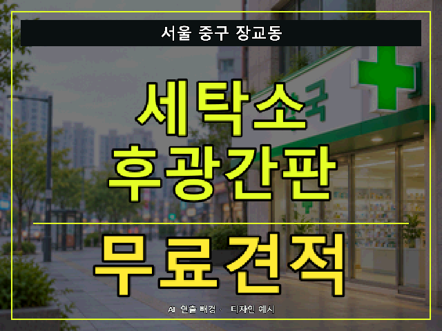 서울 중구 장교동 세탁소 후광간판 무료견적 안내 썸네일 · AI 연출 배경