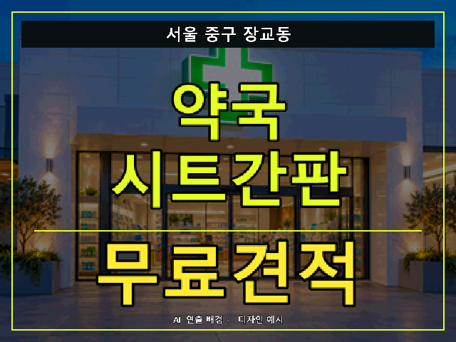 서울 중구 장교동 약국 시트간판 무료견적 안내 썸네일 · AI 연출 배경
