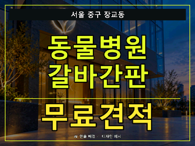 서울 중구 장교동 동물병원 갈바간판 무료견적 안내 썸네일 · AI 연출 배경