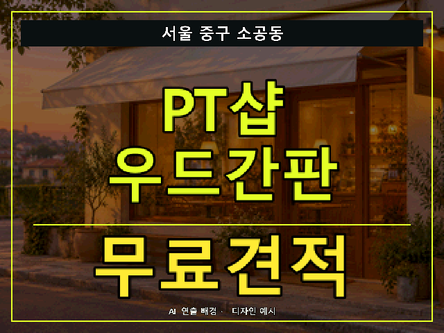 서울 중구 소공동 PT샵 우드간판 무료견적 안내 썸네일 · AI 연출 배경