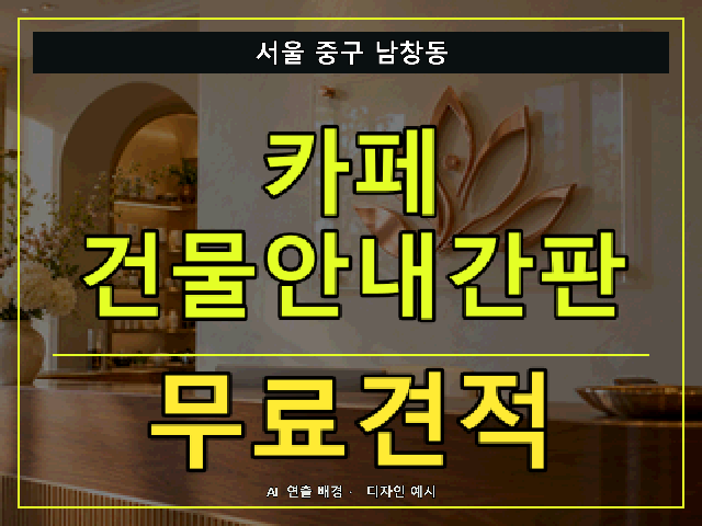 서울 중구 남창동 카페 건물안내간판 무료견적 안내 썸네일 · AI 연출 배경