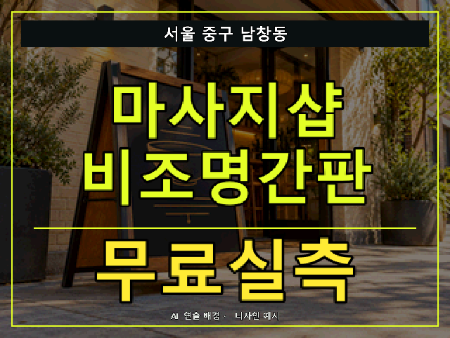 서울 중구 남창동 마사지샵 비조명간판 무료실측 안내 썸네일 · AI 연출 배경