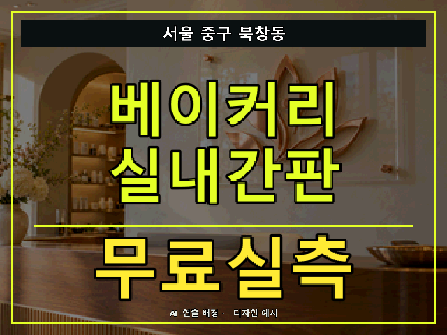 서울 중구 북창동 베이커리 실내간판 무료실측 안내 썸네일 · AI 연출 배경