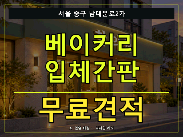 서울 중구 남대문로2가 베이커리 입체간판 무료견적 안내 썸네일 · AI 연출 배경