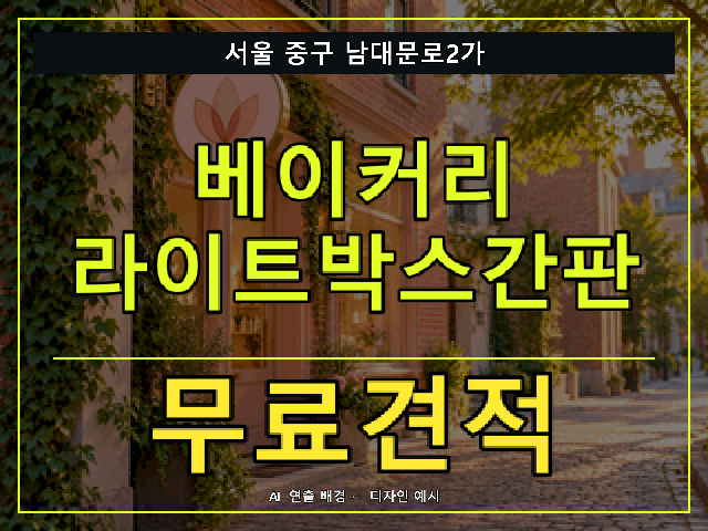 서울 중구 남대문로2가 베이커리 라이트박스간판 무료견적 안내 썸네일 · AI 연출 배경