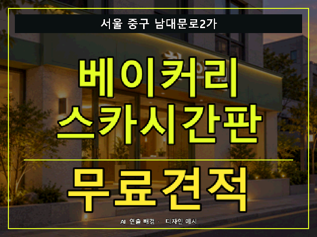 서울 중구 남대문로2가 베이커리 스카시간판 무료견적 안내 썸네일 · AI 연출 배경
