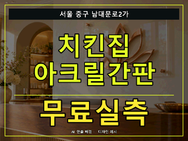 서울 중구 남대문로2가 치킨집 아크릴간판 무료실측 안내 썸네일 · AI 연출 배경