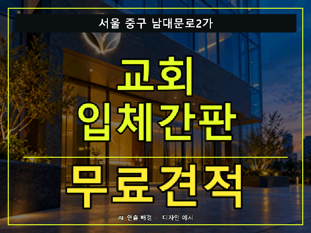 서울 중구 남대문로2가 교회 입체간판 무료견적 안내 썸네일 · AI 연출 배경