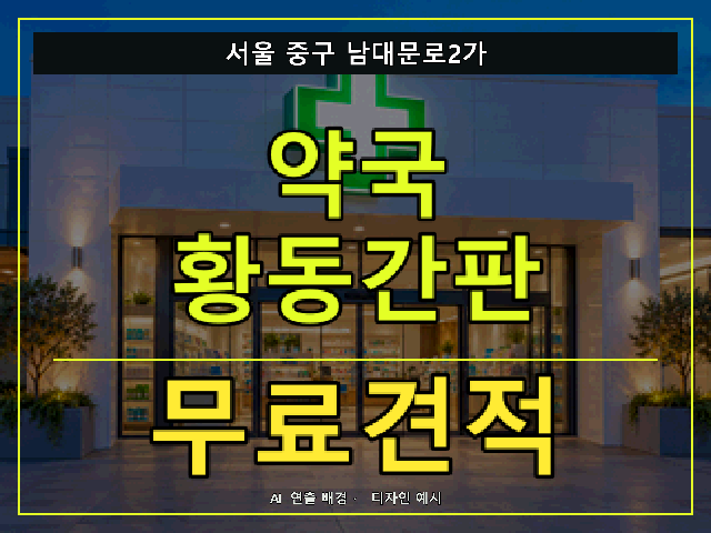 서울 중구 남대문로2가 약국 황동간판 무료견적 안내 썸네일 · AI 연출 배경