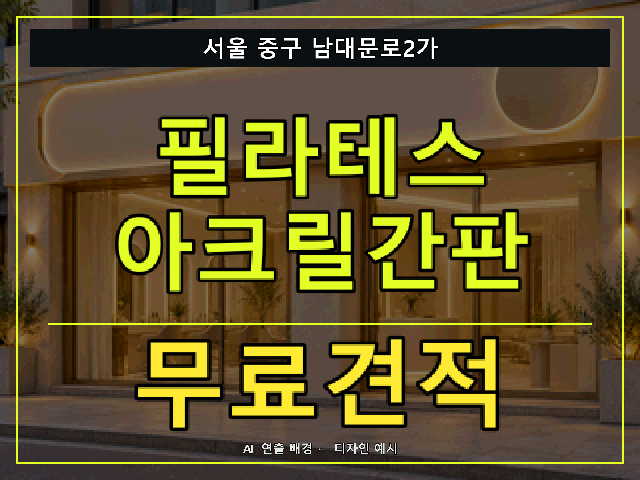 서울 중구 남대문로2가 필라테스 아크릴간판 무료견적 안내 썸네일 · AI 연출 배경