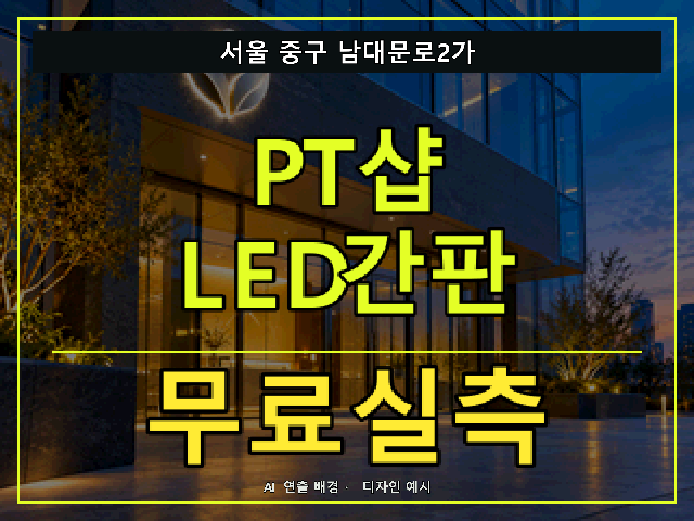 서울 중구 남대문로2가 PT샵 LED간판 무료실측 안내 썸네일 · AI 연출 배경