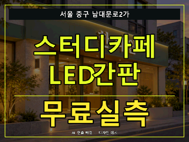 서울 중구 남대문로2가 스터디카페 LED간판 무료실측 안내 썸네일 · AI 연출 배경