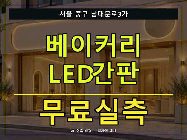 서울 중구 남대문로3가 베이커리 LED간판 무료실측 안내 썸네일 · AI 연출 배경