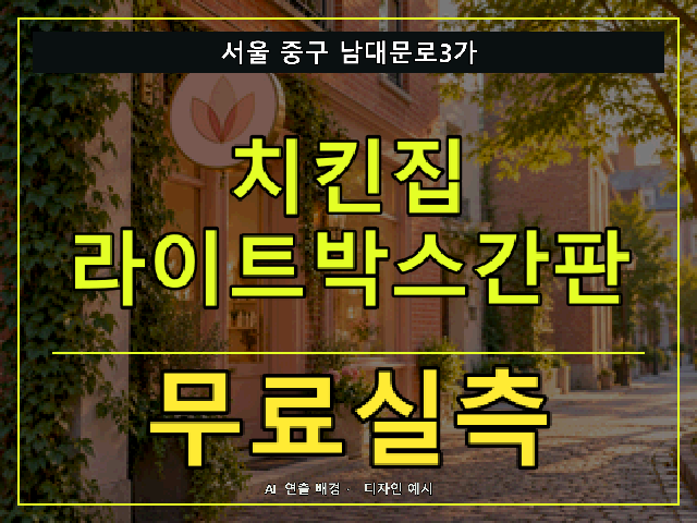 서울 중구 남대문로3가 치킨집 라이트박스간판 무료실측 안내 썸네일 · AI 연출 배경