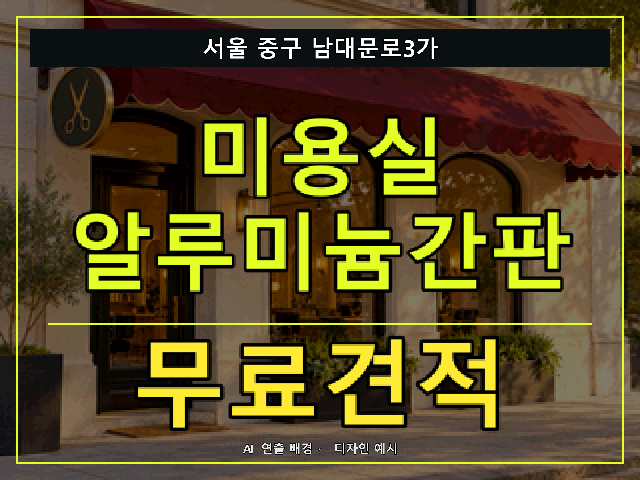 서울 중구 남대문로3가 미용실 알루미늄간판 무료견적 안내 썸네일 · AI 연출 배경