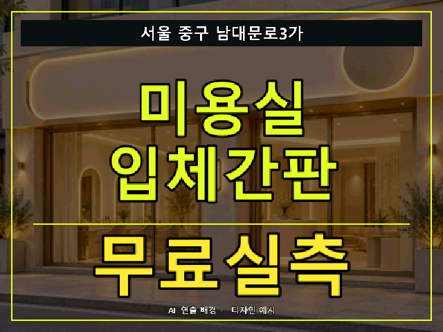 서울 중구 남대문로3가 미용실 입체간판 무료실측 안내 썸네일 · AI 연출 배경