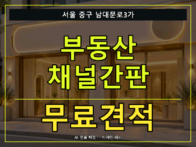 서울 중구 남대문로3가 부동산 채널간판 무료견적 안내 썸네일 · AI 연출 배경