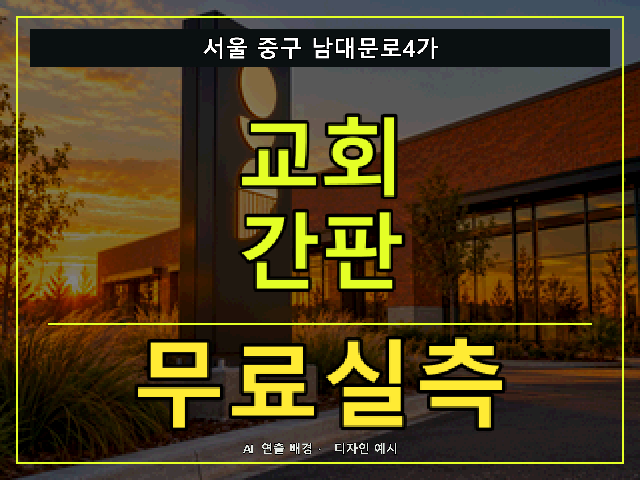 서울 중구 남대문로4가 교회 간판 무료실측 안내 썸네일 · AI 연출 배경