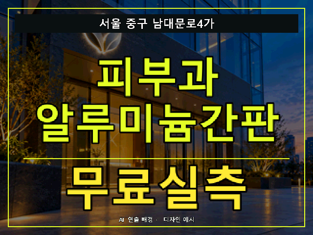 서울 중구 남대문로4가 피부과 알루미늄간판 무료실측 안내 썸네일 · AI 연출 배경