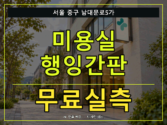 서울 중구 남대문로5가 미용실 행잉간판 무료실측 안내 썸네일 · AI 연출 배경